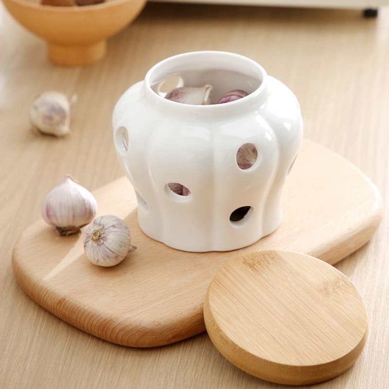 Pote de Cerâmica com Tampa de Madeira Decorativo Casa & Coza