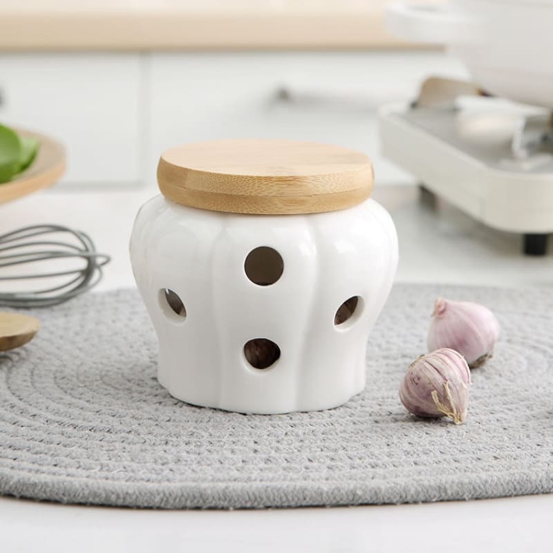 Pote de Cerâmica com Tampa de Madeira Decorativo Casa & Coza