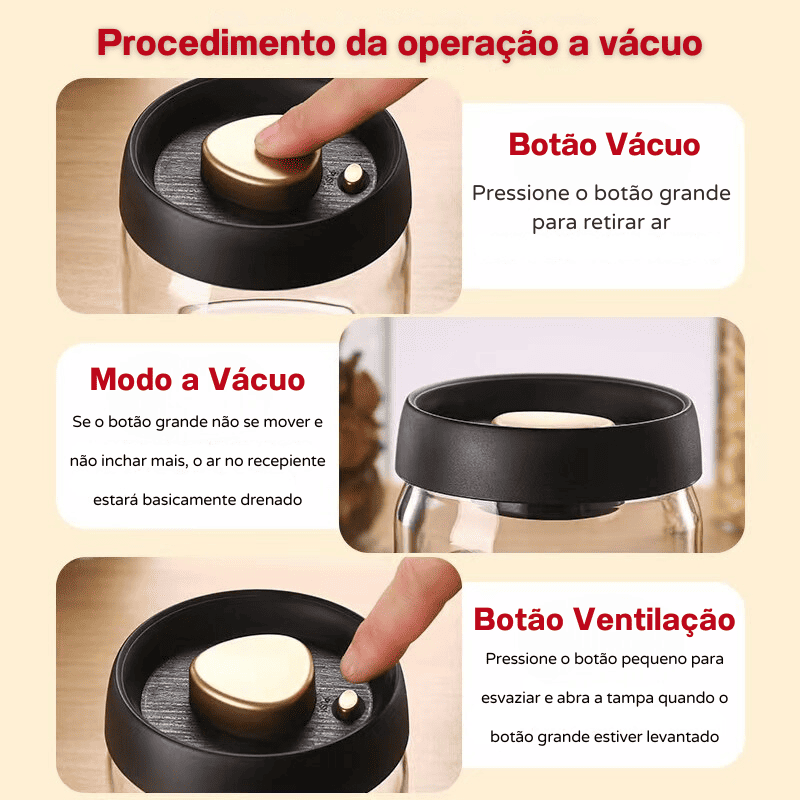 Pote de Vidro com Tampa Hermética Café a Vácuo Casa & Coza