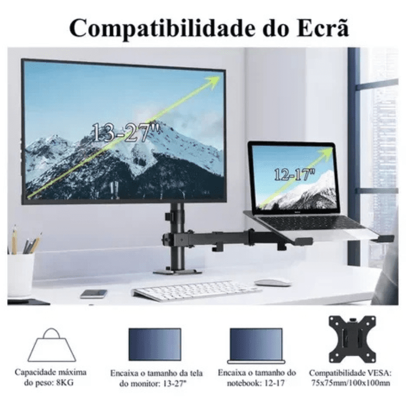 Suporte Monitor e Notebook Articulado para Mesa Casa & Coza