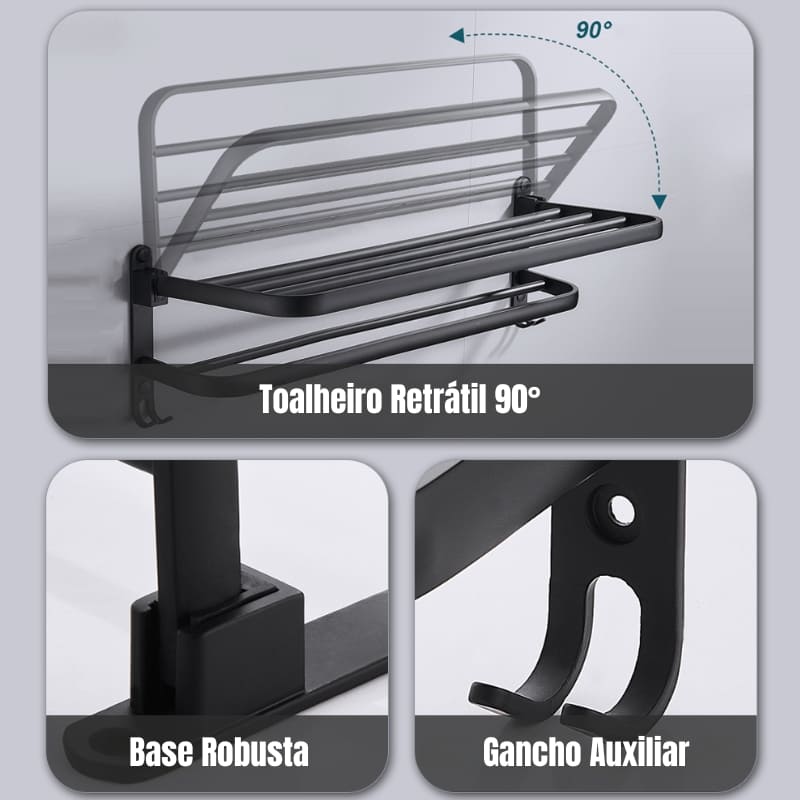 Toalheiro Duplo Retrátil Porta Toalha de Banho Alumínio Casa & Coza