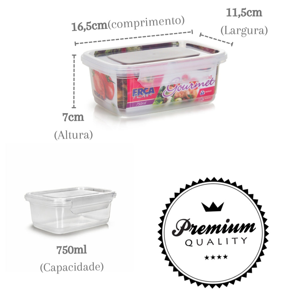 Kit 12 Potes para Marmitas Fitness 750 ml com trava, livre BPA - Casa e Coza