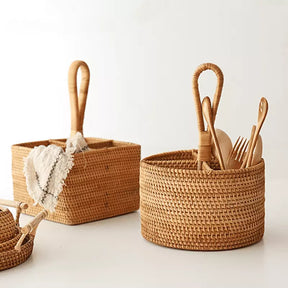 Cesta de Armazenamento de Vime em Rattan Feita a Mão Casa & Coza