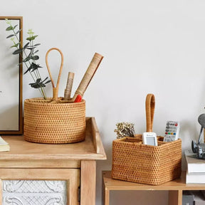 Cesta de Armazenamento de Vime em Rattan Feita a Mão Casa & Coza