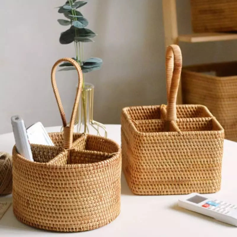 Cesta de Armazenamento de Vime em Rattan Feita a Mão Casa & Coza