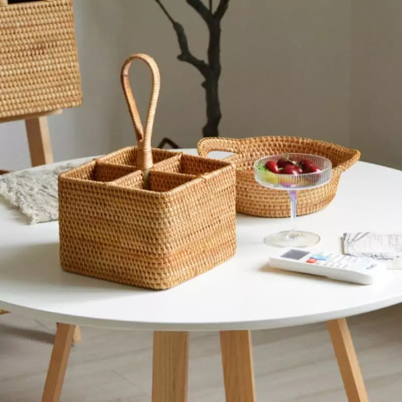 Cesta de Armazenamento de Vime em Rattan Feita a Mão Casa & Coza