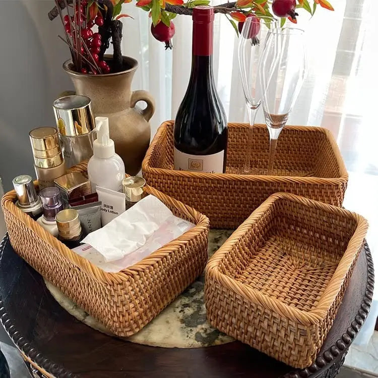 Cesto de Palha Rattan Feito a Mão Casa & Coza