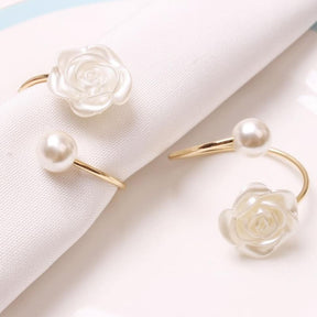 Conjunto Anéis de Guardanapo de Tecido Flor e Pérola Casa & Coza