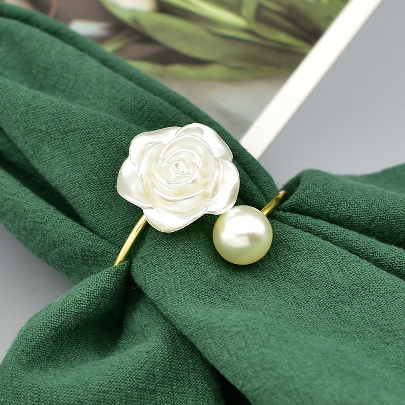 Conjunto Anéis de Guardanapo de Tecido Flor e Pérola Casa & Coza