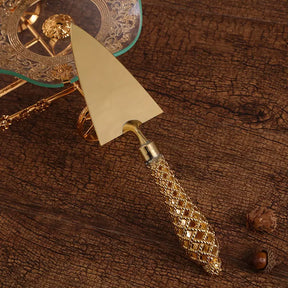 Conjunto Espátula para Bolo e Faca Dourada Casa & Coza