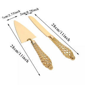 Conjunto Espátula para Bolo e Faca Dourada Casa & Coza