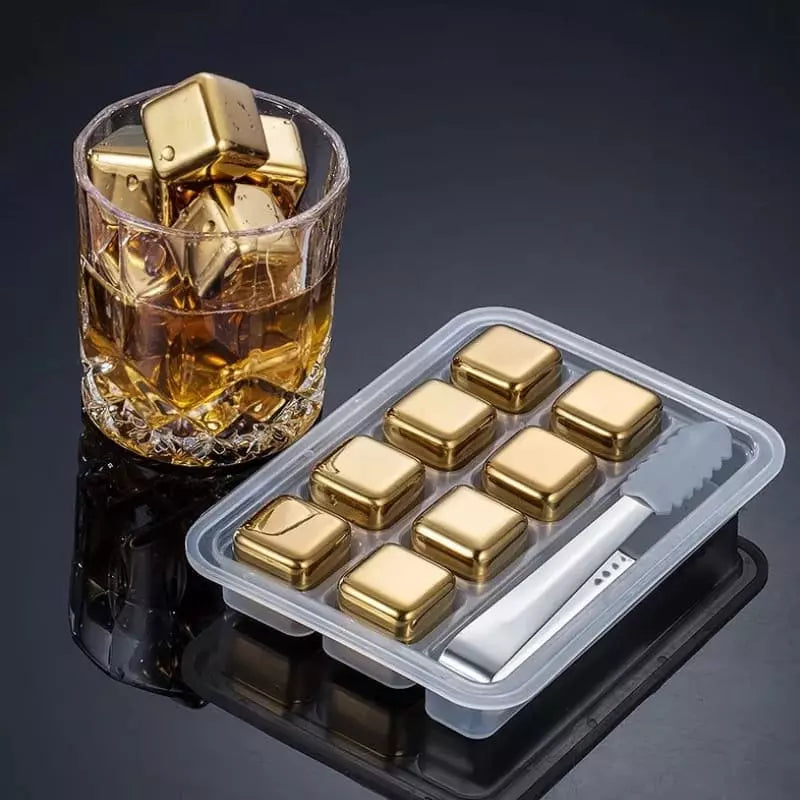 Cubos de Gelo Aço Inox Dourado com Pegador Casa & Coza