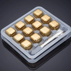 Cubos de Gelo Aço Inox Dourado com Pegador Casa & Coza