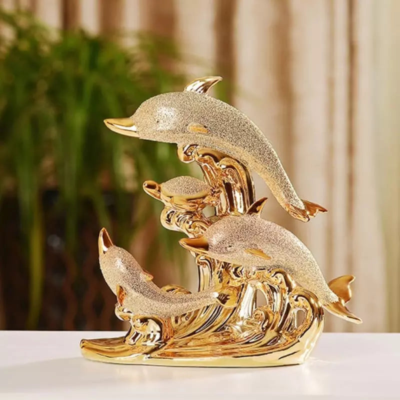 Decoração de Mesa de Luxo Cerâmica Estátua de Golfinhos Casa & Coza