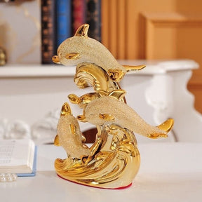 Decoração de Mesa de Luxo Cerâmica Estátua de Golfinhos Casa & Coza