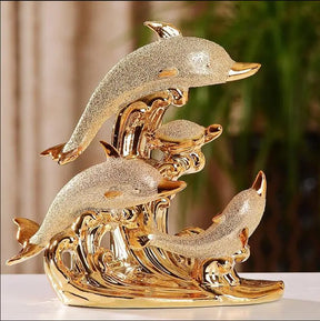 Decoração de Mesa de Luxo Cerâmica Estátua de Golfinhos Casa & Coza