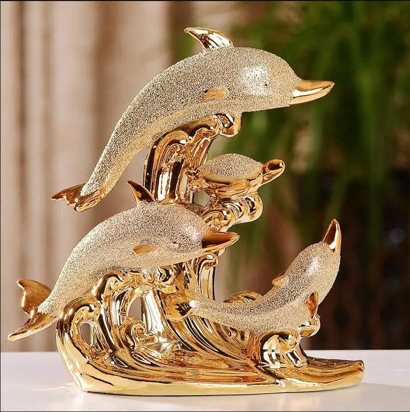 Decoração de Mesa de Luxo Cerâmica Estátua de Golfinhos Casa & Coza