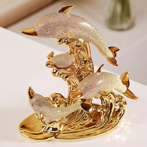 Decoração de Mesa de Luxo Cerâmica Estátua de Golfinhos Casa & Coza