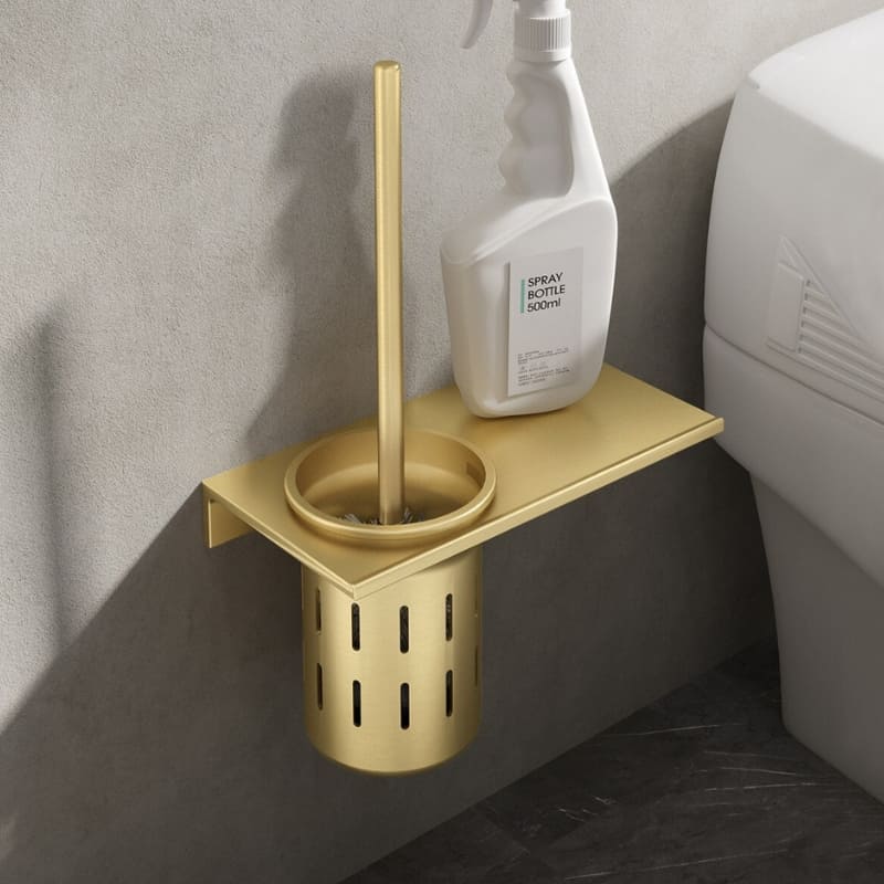Escova Sanitária para Banheiro com Suporte Alumínio Dourado Casa & Coza