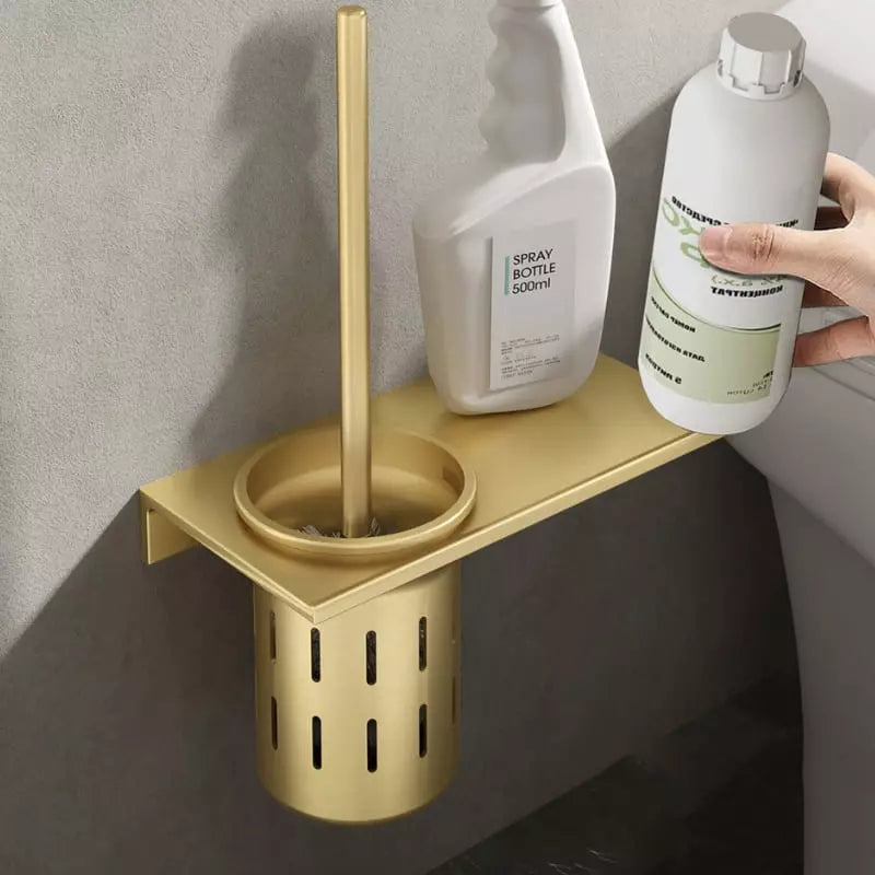 Escova Sanitária para Banheiro com Suporte Alumínio Dourado Casa & Coza