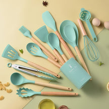 Kit Utensílios de Cozinha 14 Peças Silicone Com Organizador Casa & Coza