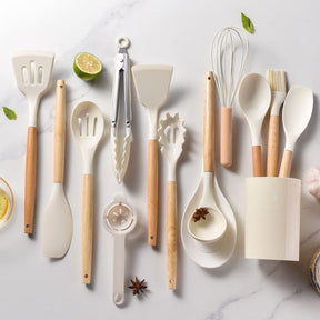 Kit Utensílios de Cozinha 14 Peças Silicone Com Organizador Casa & Coza