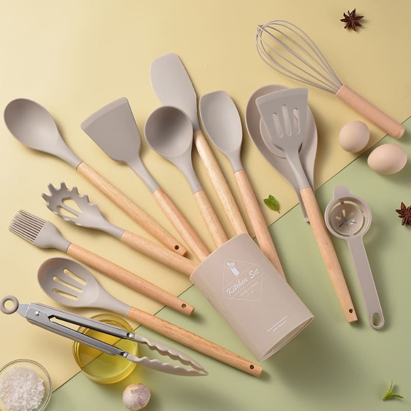 Kit Utensílios de Cozinha 14 Peças Silicone Com Organizador Casa & Coza