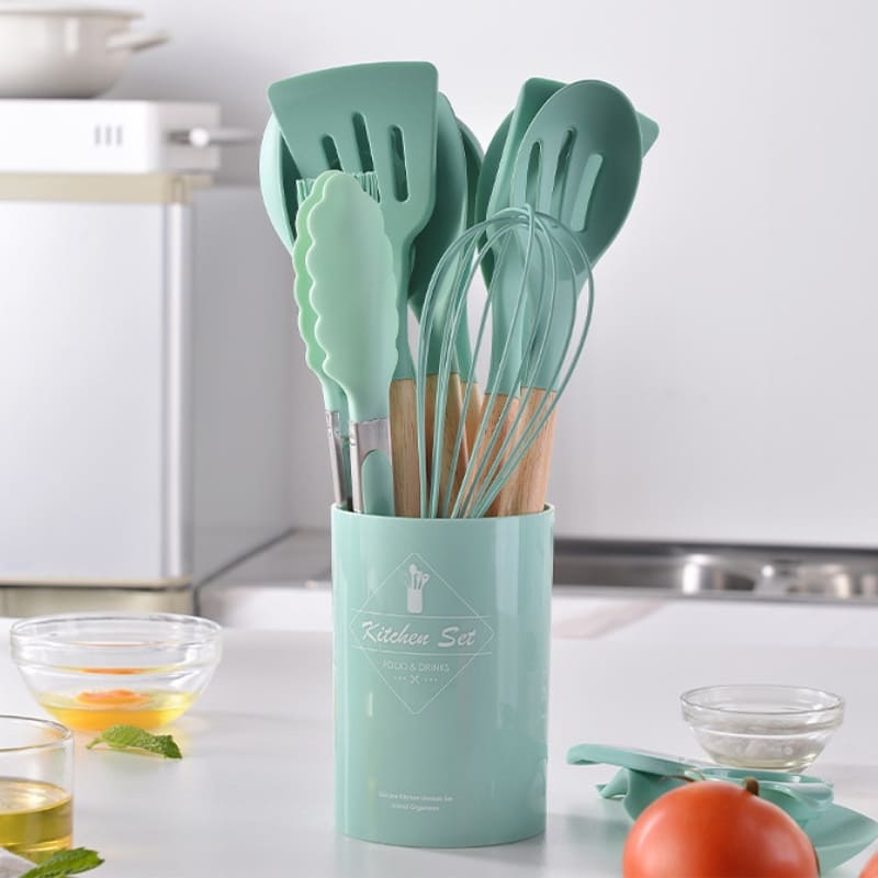 Kit Utensílios de Cozinha 14 Peças Silicone Com Organizador Casa & Coza
