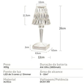 Luminária de Mesa LED Diamante USB 3 em 1 Sem Fio Casa & Coza
