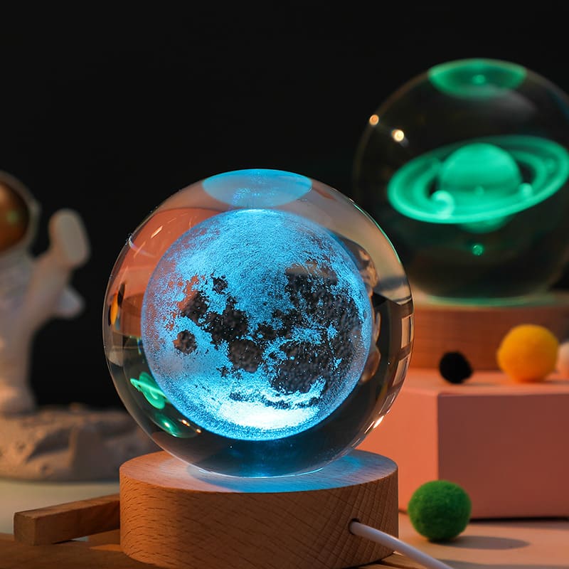 Luminária de Mesa LED Luz Noturna 3D Bola Cristal Casa & Coza
