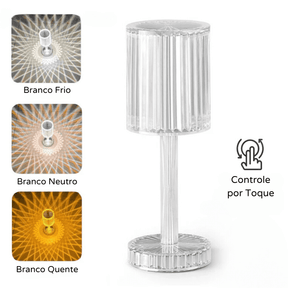 Luminária de Mesa LED Recarregável Sem Fio Cristal Casa & Coza