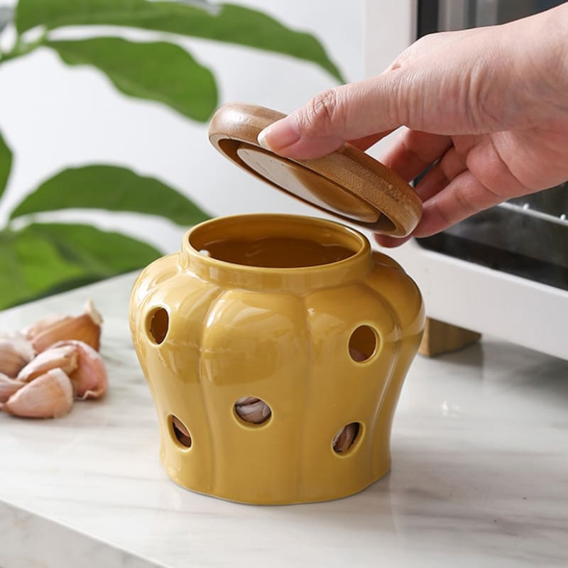 Pote de Cerâmica com Tampa de Madeira Decorativo Casa & Coza