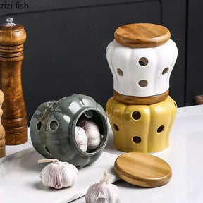 Pote de Cerâmica com Tampa de Madeira Decorativo Casa & Coza