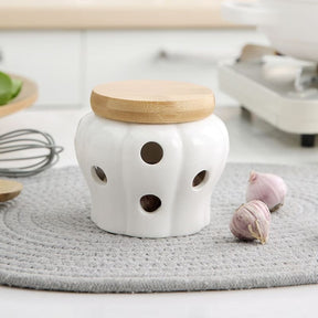 Pote de Cerâmica com Tampa de Madeira Decorativo Casa & Coza
