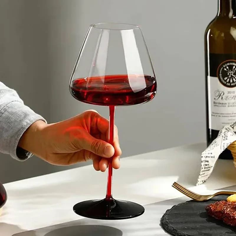 Taça de Vinho Cristal Haste Vermelha Bar em Casa Casa & Coza