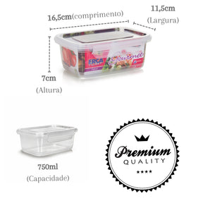 Kit 12 Potes para Marmitas Fitness 750 ml com trava, livre BPA - Casa e Coza